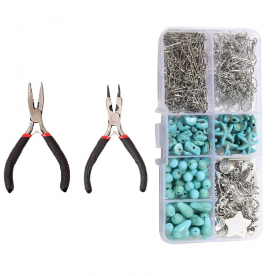 Picture of Turquoise (Imitated) Retro Material Accessory Set With Pliers For DIY Earings Pendants Green Blue Marine Animal 1 Set