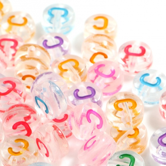 Picture of Acrylic Beads Flat Round At Random Color Mixed Message " C " About 7mm Dia., Hole: Approx 1.2mm, 500 PCs