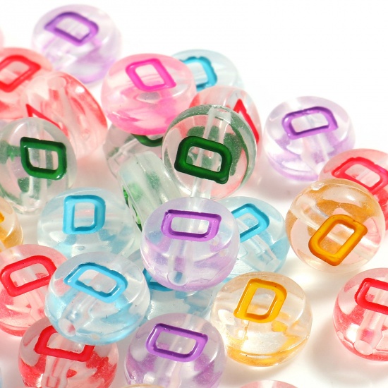 Picture of Acrylic Beads Flat Round At Random Color Mixed Message " D " About 7mm Dia., Hole: Approx 1.2mm, 500 PCs