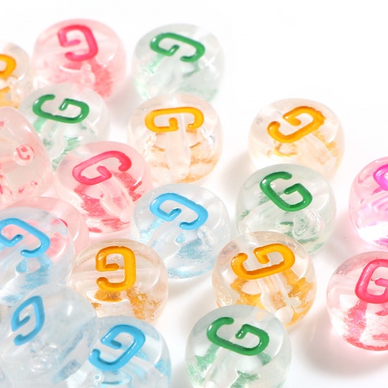 Picture of Acrylic Beads Flat Round At Random Color Mixed Message " G " About 7mm Dia., Hole: Approx 1.2mm, 500 PCs
