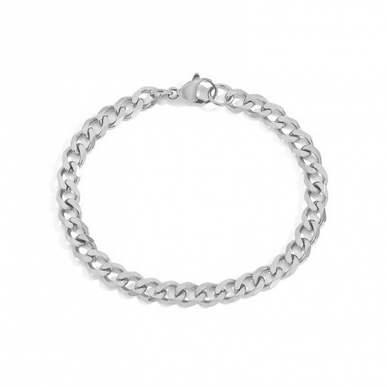 Picture of 6mm Stainless Steel Stylish Cuban Link Chain Bracelets Silver Tone 16.5cm(6 4/8") long, 1 Piece