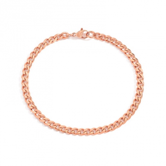 Picture of 4mm Stainless Steel Stylish Cuban Link Chain Bracelets Rose Gold 16.5cm(6 4/8") long, 1 Piece