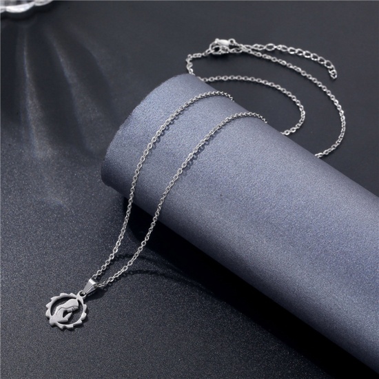 Picture of Stainless Steel Mother's Day Link Cable Chain Necklace Silver Tone Mother Sun 45cm(17 6/8") long, 1 Piece