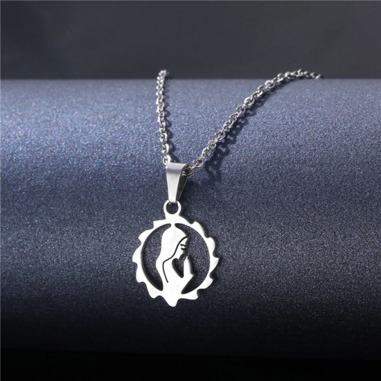 Picture of Stainless Steel Mother's Day Link Cable Chain Necklace Silver Tone Mother Sun 45cm(17 6/8") long, 1 Piece