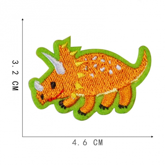 Picture of Polyester Iron On Patches Appliques (With Glue Back) Craft Brown Dinosaur Animal Embroidered 4.6cm x 3.2cm, 5 PCs