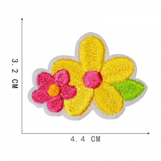 Picture of Polyester Iron On Patches Appliques (With Glue Back) Craft Multicolor Flower Embroidered 4.4cm x 3.2cm, 5 PCs