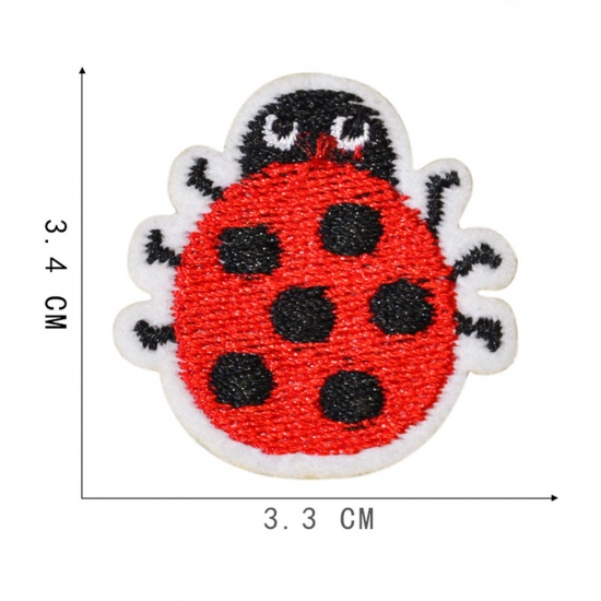 Picture of Polyester Insect Iron On Patches Appliques (With Glue Back) Craft Multicolor Ladybug Animal Embroidered 3.4cm x 3.3cm, 5 PCs
