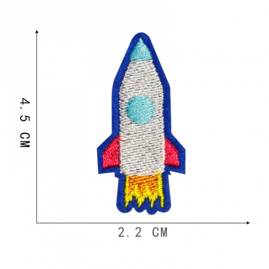 Picture of Polyester Galaxy Iron On Patches Appliques (With Glue Back) Craft Multicolor Rocket Embroidered 4.5cm x 2.2cm, 5 PCs