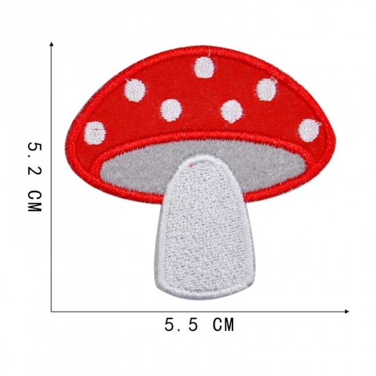 Picture of Polyester Iron On Patches Appliques (With Glue Back) Craft Multicolor Mushroom Embroidered 5.5cm x 5.2cm, 5 PCs