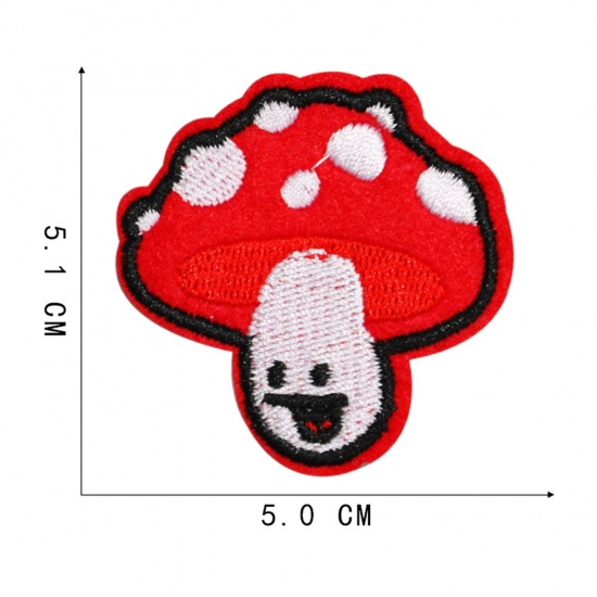 Picture of Polyester Iron On Patches Appliques (With Glue Back) Craft Multicolor Mushroom Embroidered 5.1cm x 5cm, 5 PCs