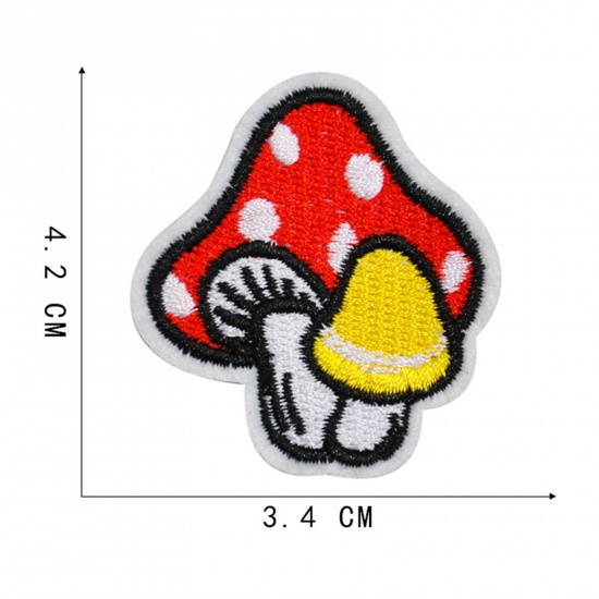 Picture of Polyester Iron On Patches Appliques (With Glue Back) Craft Multicolor Mushroom Embroidered 4.2cm x 3.4cm, 5 PCs
