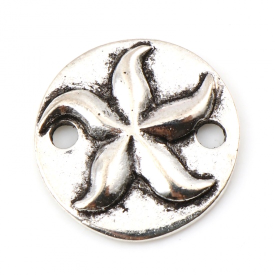 Picture of Zinc Based Alloy Ocean Jewelry Connectors Round Antique Silver Color Star Fish 15mm Dia., 20 PCs