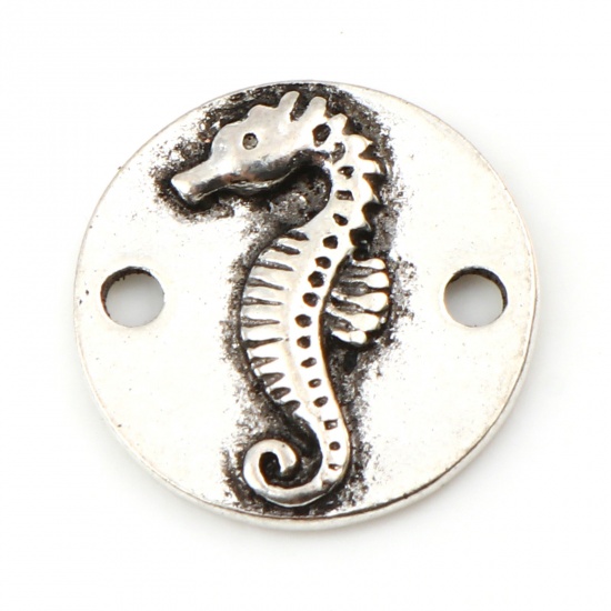 Picture of Zinc Based Alloy Ocean Jewelry Connectors Round Antique Silver Color Seahorse 15mm Dia., 20 PCs