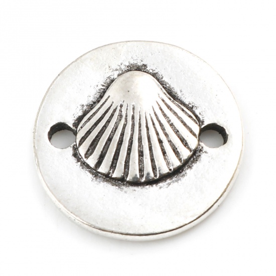 Picture of Zinc Based Alloy Ocean Jewelry Connectors Round Antique Silver Color Shell 15mm Dia., 20 PCs