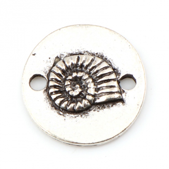 Picture of Zinc Based Alloy Ocean Jewelry Connectors Round Antique Silver Color Conch Sea Snail 15mm Dia., 20 PCs