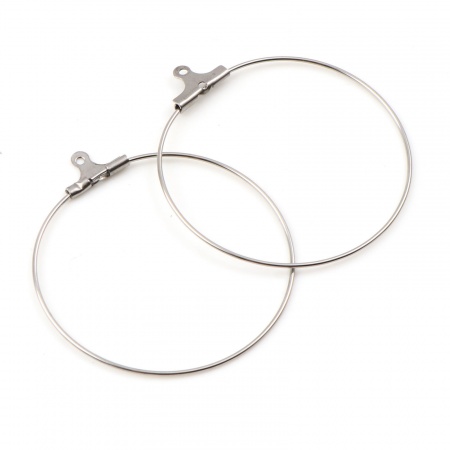 Picture of 10 PCs Eco-friendly 304 Stainless Steel Earring Accessories Round Silver Tone Can Open 30x27mm - 29x26mm