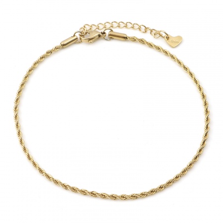 Picture of Wholesale 304 Stainless Steel Braided Rope Chain Anklet, Gold Plated Vacuum Plating, Women's Stylish Minimalist Gift Jewelry Supply, 23.5cm(9 2/8") long, 1 Piece