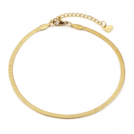 Bild von Großhandel 304 Edelstahl Schlangenkette Fußketten, Vergoldet Vakuumbeschichtung, Frauen Stilvoll Minimalistisch Geschenk Schmuckbedarf, 23.5cm lang, 1 Strang