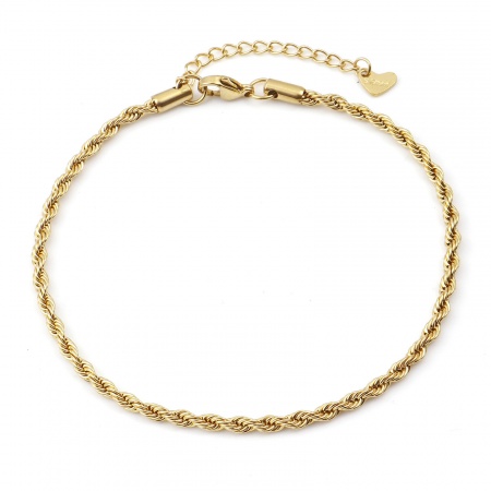 Picture of Wholesale 304 Stainless Steel Braided Rope Chain Anklet, Gold Plated Vacuum Plating, Women's Stylish Minimalist Gift Jewelry Supply, 23.5cm(9 2/8") long, 1 Piece