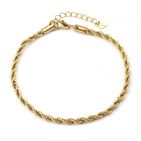 Bild von Großhandel 304 Edelstahl Zopfkette Kette Fußketten, Vergoldet Vakuumbeschichtung, Frauen Stilvoll Minimalistisch Geschenk Schmuckbedarf, 23.5cm lang, 1 Strang