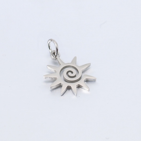 Imagen de 304 Acero Inoxidable Galaxia Colgantes Charms Sol Tono de Plata Hélice 19mm x 13mm, 1 Unidad