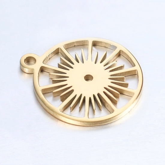 Image de Breloques en 304 Acier Inoxydable Galaxie Rond Doré Soleil 17.5mm x 15mm , 1 Pièce