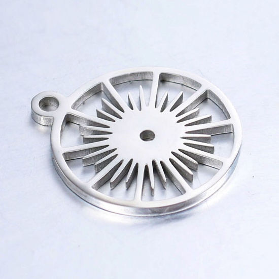 Image de Breloques en 304 Acier Inoxydable Galaxie Rond Argent Mat Soleil 17.5mm x 15mm , 1 Pièce