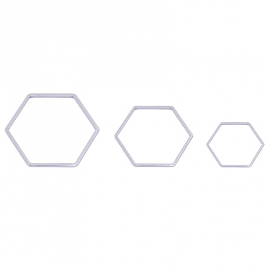 Picture of Stainless Steel Geometry Series Connectors Hexagon Silver Tone 14mm x 12mm, 10 PCs