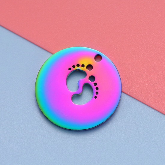 Picture of 304 Stainless Steel Family Jewelry Charms Rainbow Color Plated Round Feet 22mm x 22mm, 1 Piece