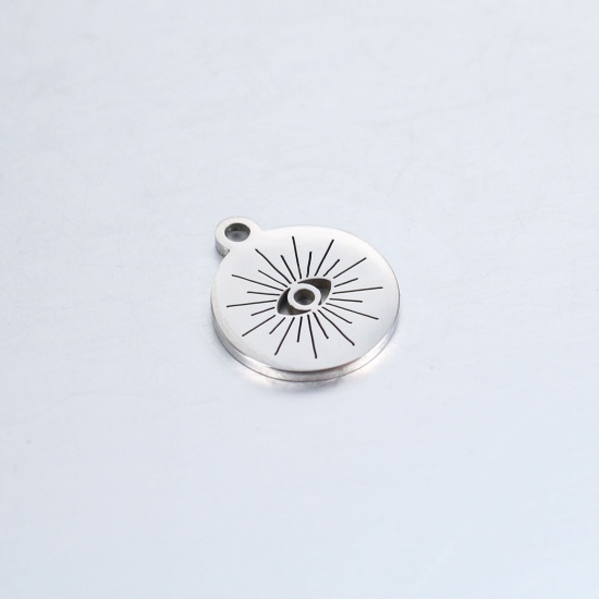 Picture of 304 Stainless Steel Religious Charms Silver Tone Round Eye of Providence/ All-seeing Eye 14mm x 12mm, 1 Piece
