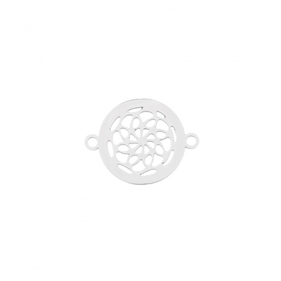 Picture of Stainless Steel Charms Round Silver Tone Filigree 21mm x 16mm, 1 Piece