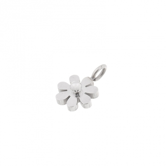 Picture of Stainless Steel Charms Flower Silver Tone 10mm x 7mm, 1 Piece