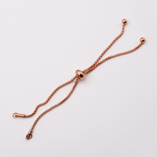 Picture of 304 Stainless Steel Box Chain Semi-finished Adjustable Slider/ Slide Bolo Bracelets For DIY Handmade Jewelry Making Rose Gold 12cm(4 6/8") long, 1 Piece