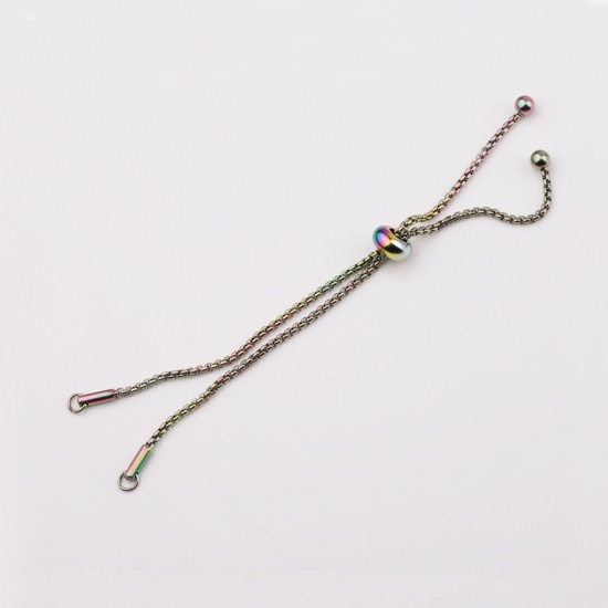 Picture of 304 Stainless Steel Box Chain Semi-finished Adjustable Slider/ Slide Bolo Bracelets For DIY Handmade Jewelry Making Multicolor 12cm(4 6/8") long, 1 Piece
