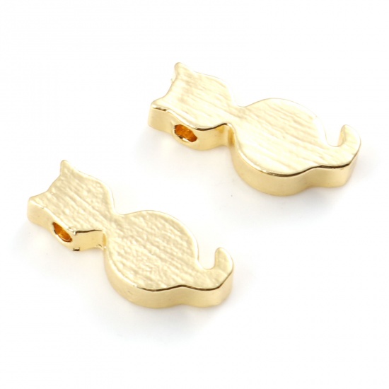 Picture of Brass Beads Real Gold Plated Cat Animal About 13mm x 5mm, Hole: Approx 1.3mm, 5 PCs                                                                                                                                                                           