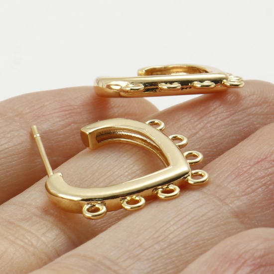 Imagen de Latón día de San Valentín Accesorios Para Pendientes Oro Real Chapado Corazón W/ Lazo 21mm x 18mm, Post/ Wire Size: (21 gauge), 2 Unidades