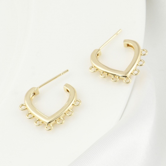 Imagen de Latón día de San Valentín Accesorios Para Pendientes Oro Real Chapado Corazón W/ Lazo 21mm x 18mm, Post/ Wire Size: (21 gauge), 2 Unidades