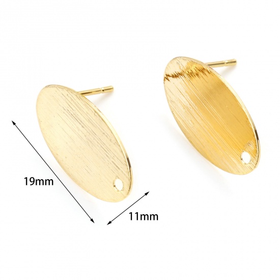 Imagen de Latón Accesorios Para Pendientes Oro Real Chapado Óvalo W/ Lazo 19mm x 11mm, Post/ Wire Size: (19 gauge), 4 Unidades