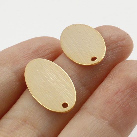Imagen de Latón Accesorios Para Pendientes Oro Real Chapado Óvalo W/ Lazo 19mm x 11mm, Post/ Wire Size: (19 gauge), 4 Unidades