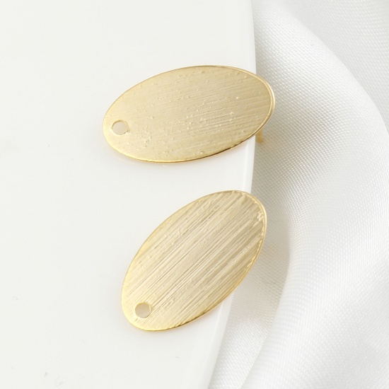 Imagen de Latón Accesorios Para Pendientes Oro Real Chapado Óvalo W/ Lazo 19mm x 11mm, Post/ Wire Size: (19 gauge), 4 Unidades