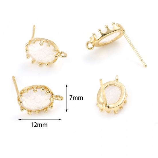 Immagine di 2 Pz Ottone Accessori Per Orecchini Vero Oro Placcato Bianco Ovale Con Loop 12mm x 7mm, Dimensione di Posta / Cavo: (21 misura)