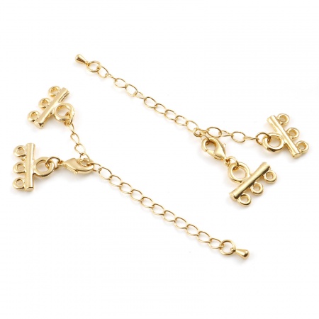 Brass End Caps Real Gold Plated 9.1x1.6cm 2.7x1.7cm, 1 Set