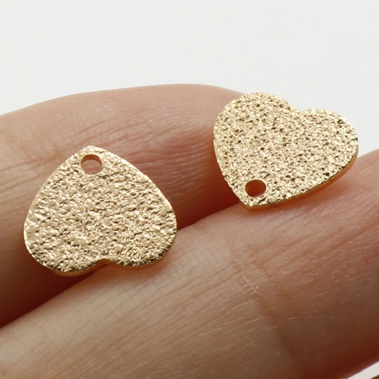Imagen de Latón día de San Valentín Accesorios Para Pendientes Oro Real Chapado Corazón W/ Lazo 10mm x 9mm, Post/ Wire Size: (20 gauge), 4 Unidades