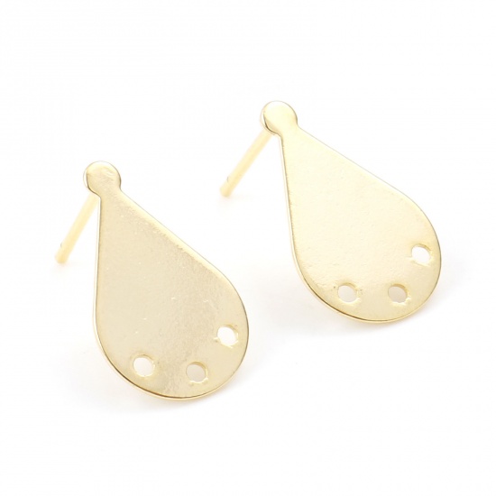 Image de Accessoires de Boucles d'Oreilles en Laiton Plaqué Or Véritable Goutte d'Eau avec Boucle 17mm x 10mm, Epaisseur de Fil: (20 gauge), 4 Pcs