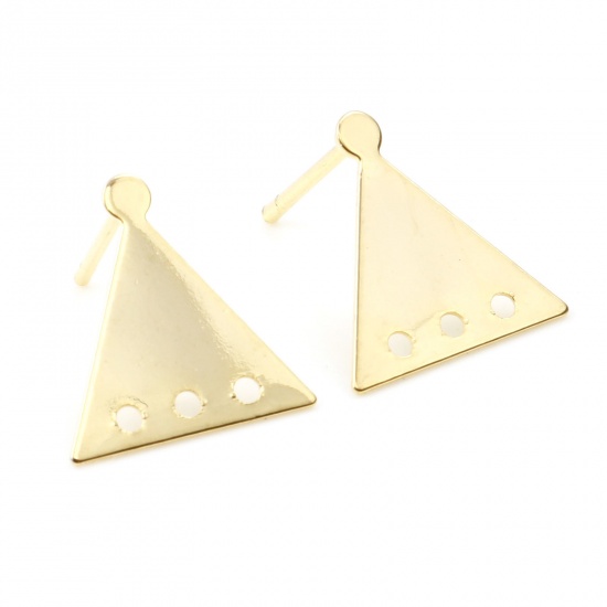 Image de Accessoires de Boucles d'Oreilles en Laiton Plaqué Or Véritable Triangle avec Boucle 13mm x 12mm, Epaisseur de Fil: (20 gauge), 4 Pcs