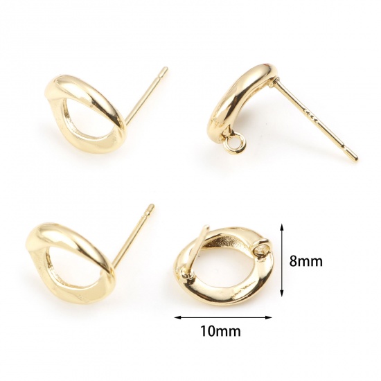 真鍮 ピアスパーツイヤリングアクセサリー リアルゴールドメッキ 幾何学 楕円形 ループ付き 10mmx 8mm、 ワイヤーサイズ: （21号）、 2 個 の画像
