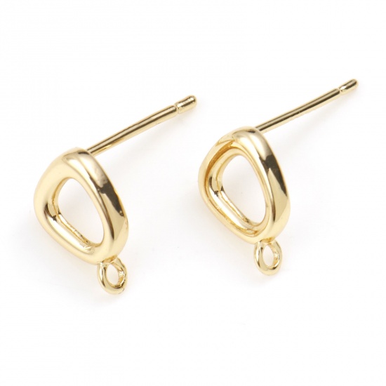 Picture of Brass Earring Accessories Real Gold Plated Geometric W/ Loop 11mm x 8mm, Post/ Wire Size: (21 gauge), 2 PCs                                                                                                                                                   