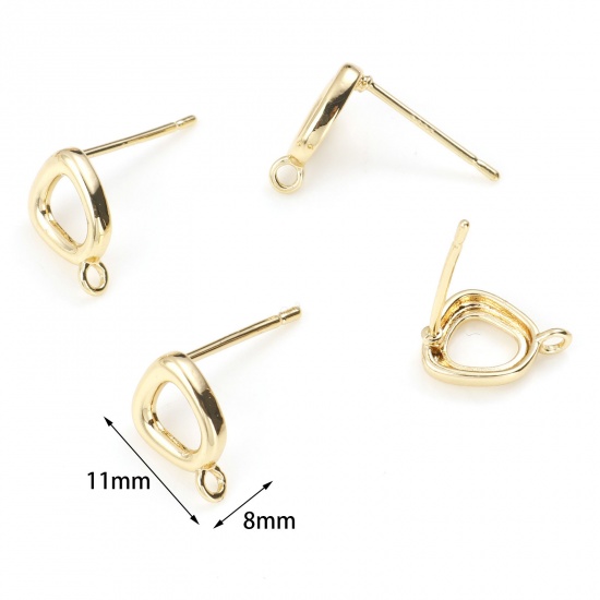 Picture of Brass Earring Accessories Real Gold Plated Geometric W/ Loop 11mm x 8mm, Post/ Wire Size: (21 gauge), 2 PCs