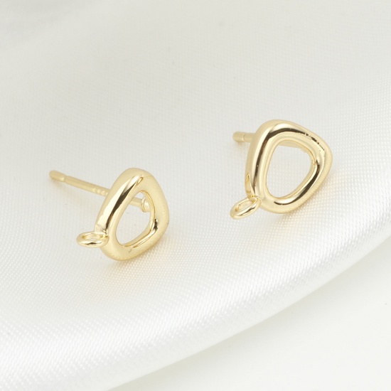 Picture of Brass Earring Accessories Real Gold Plated Geometric W/ Loop 11mm x 8mm, Post/ Wire Size: (21 gauge), 2 PCs