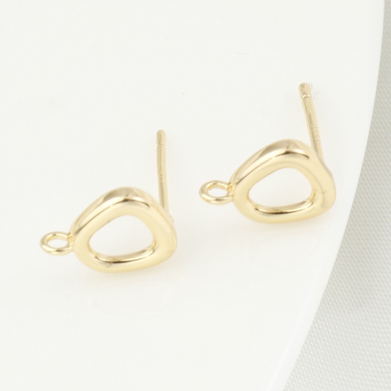 Picture of Brass Earring Accessories Real Gold Plated Geometric W/ Loop 11mm x 8mm, Post/ Wire Size: (21 gauge), 2 PCs